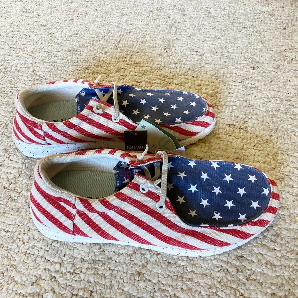 Roper Women’s Patriotic Shoes, Size 10, NWT, Oxford Shoes, Red White & Blue